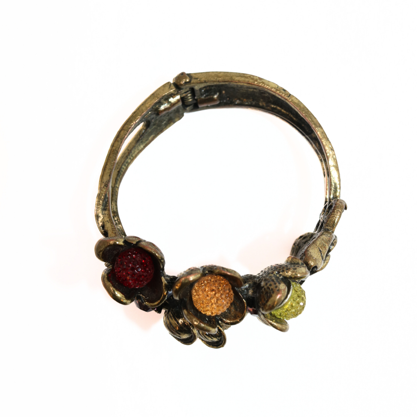 Vintage Floral Rhinestone Cuff Bracelet