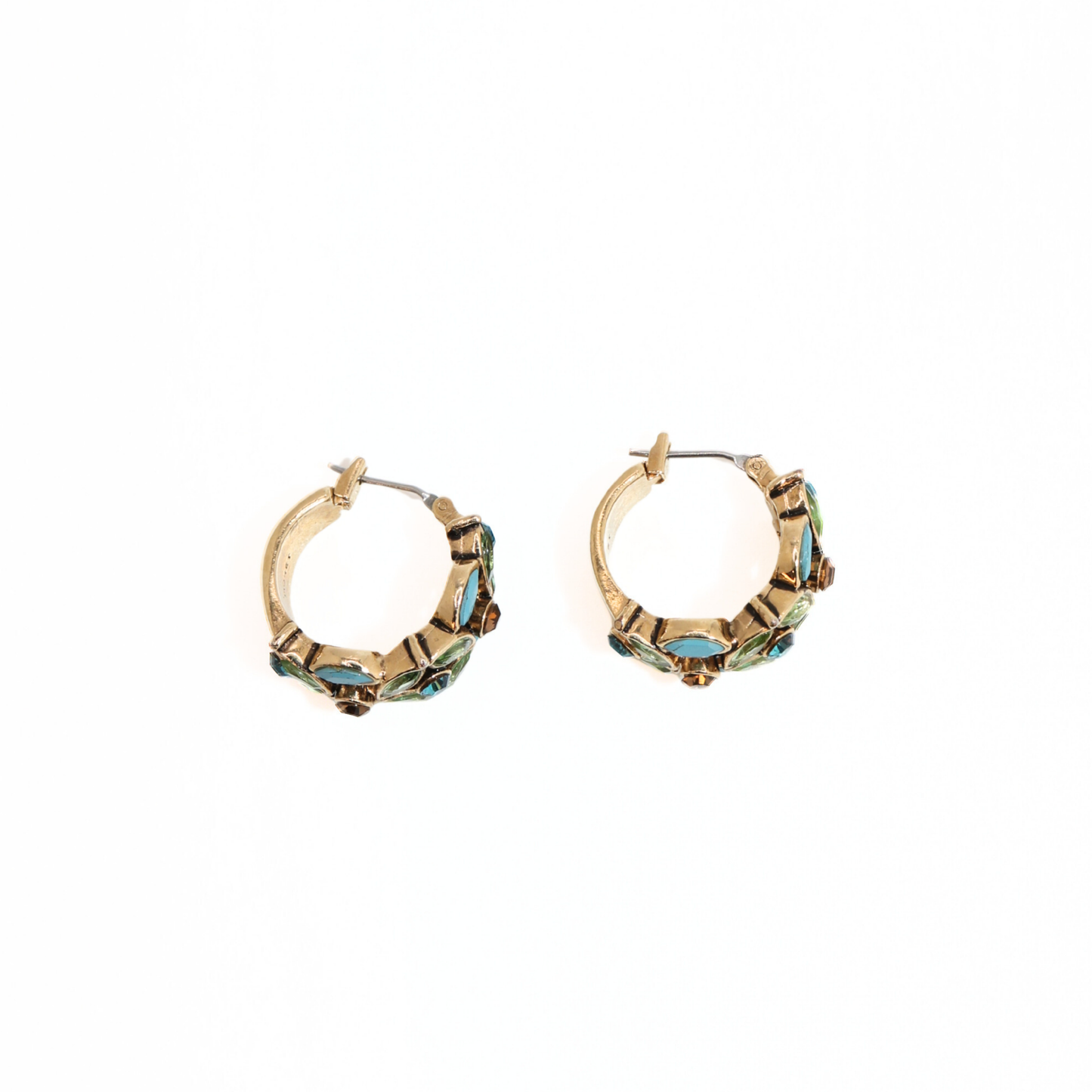 Vintage Monet Blue & Green Rhinestone Hoop Earrings