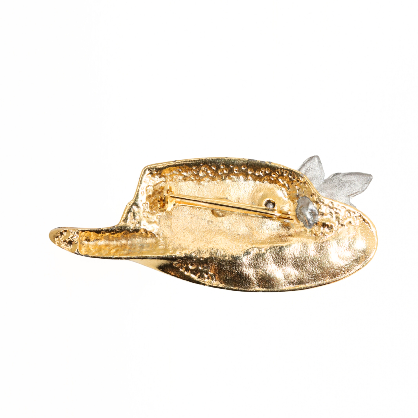 Vintage Two-Tone Hat Brooch with Rhinestones