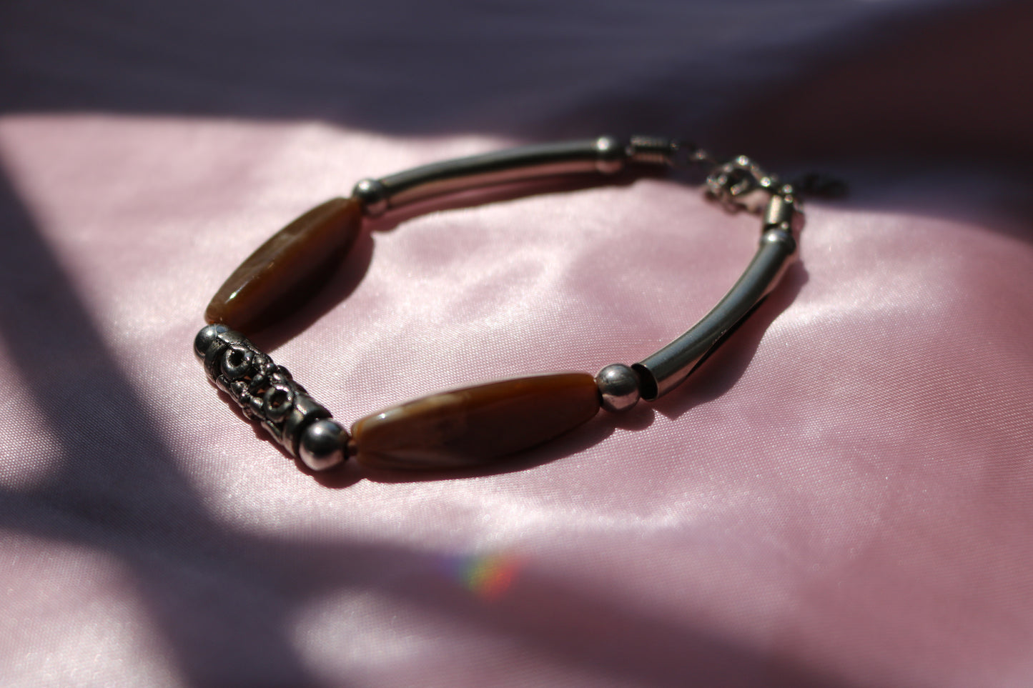 Earth Tone Barrel Bead Bracelet with Silver Accents