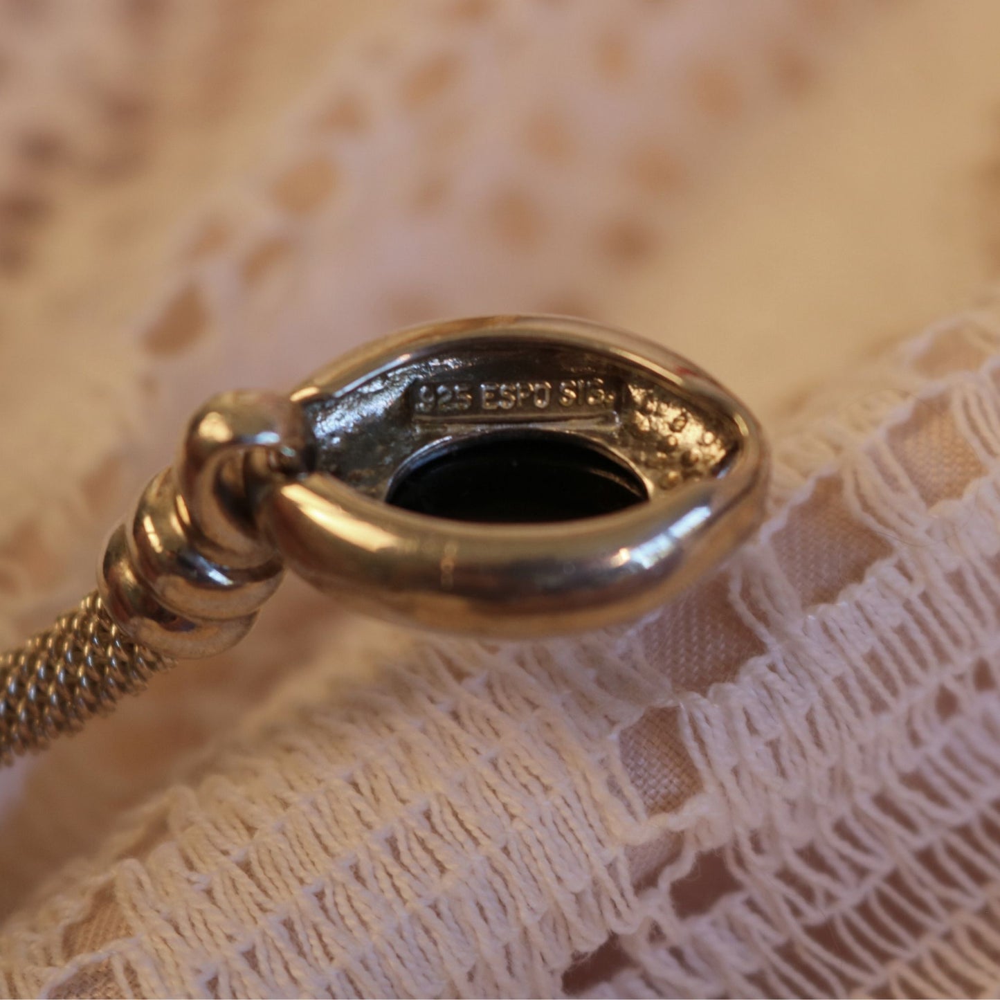 Esposis Sterling Silver Mesh Bracelet with Onyx Cabochon