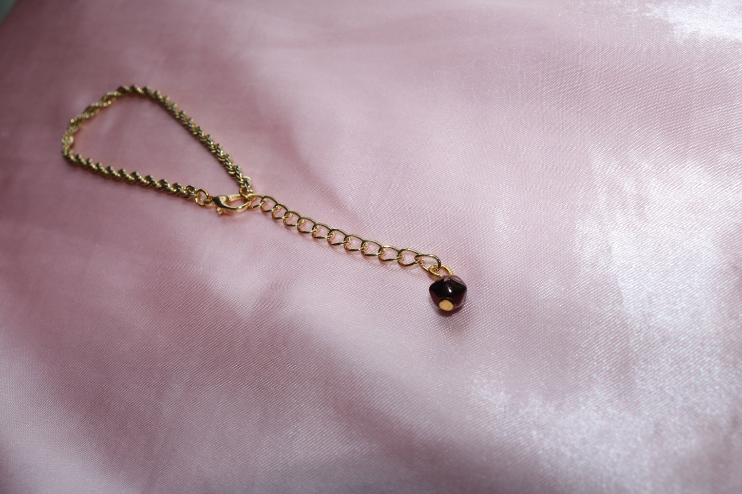 Dainty Gold Rope Chain Bracelet with Purple Bead Charm