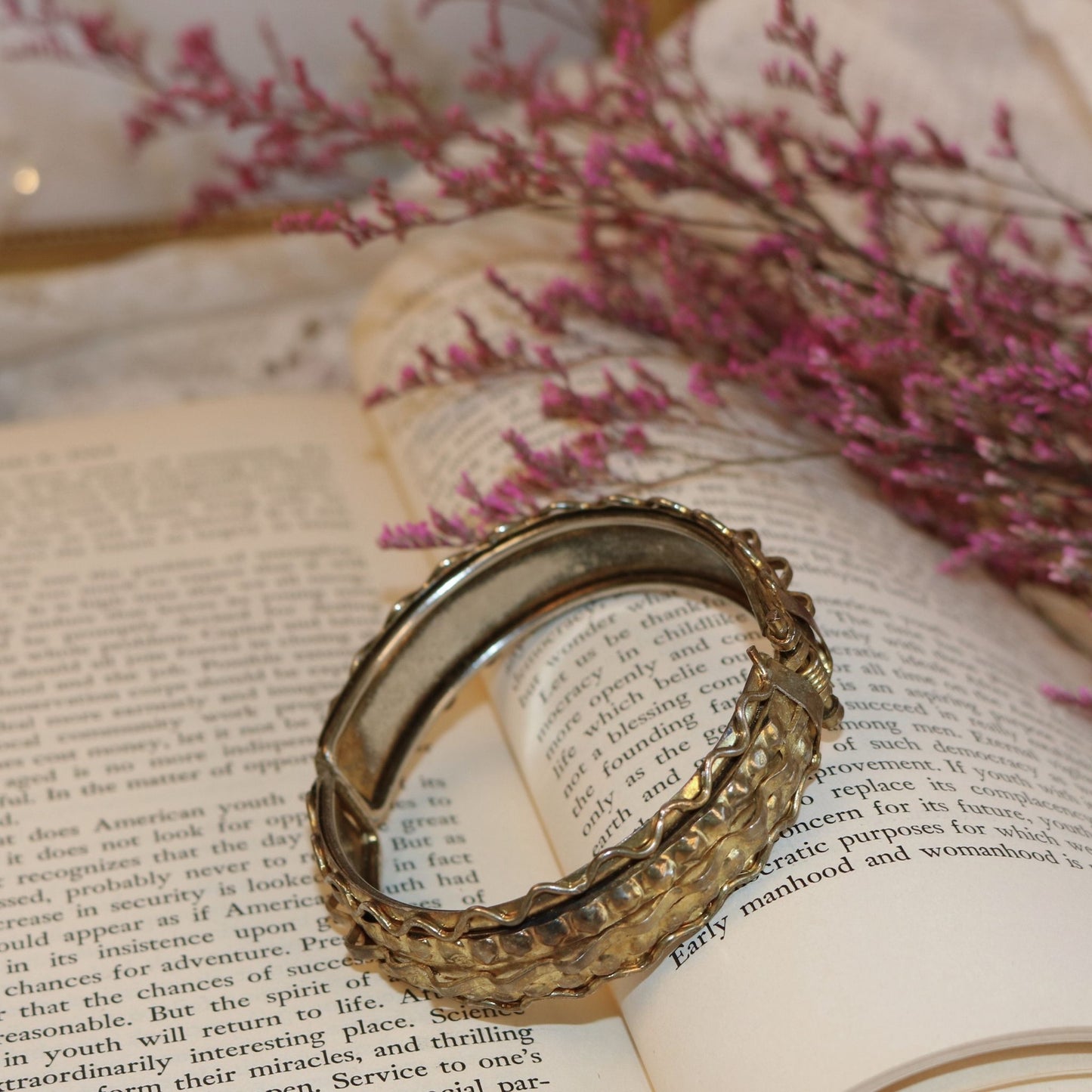 Gold-Tone Textured Hinged Bangle Bracelet