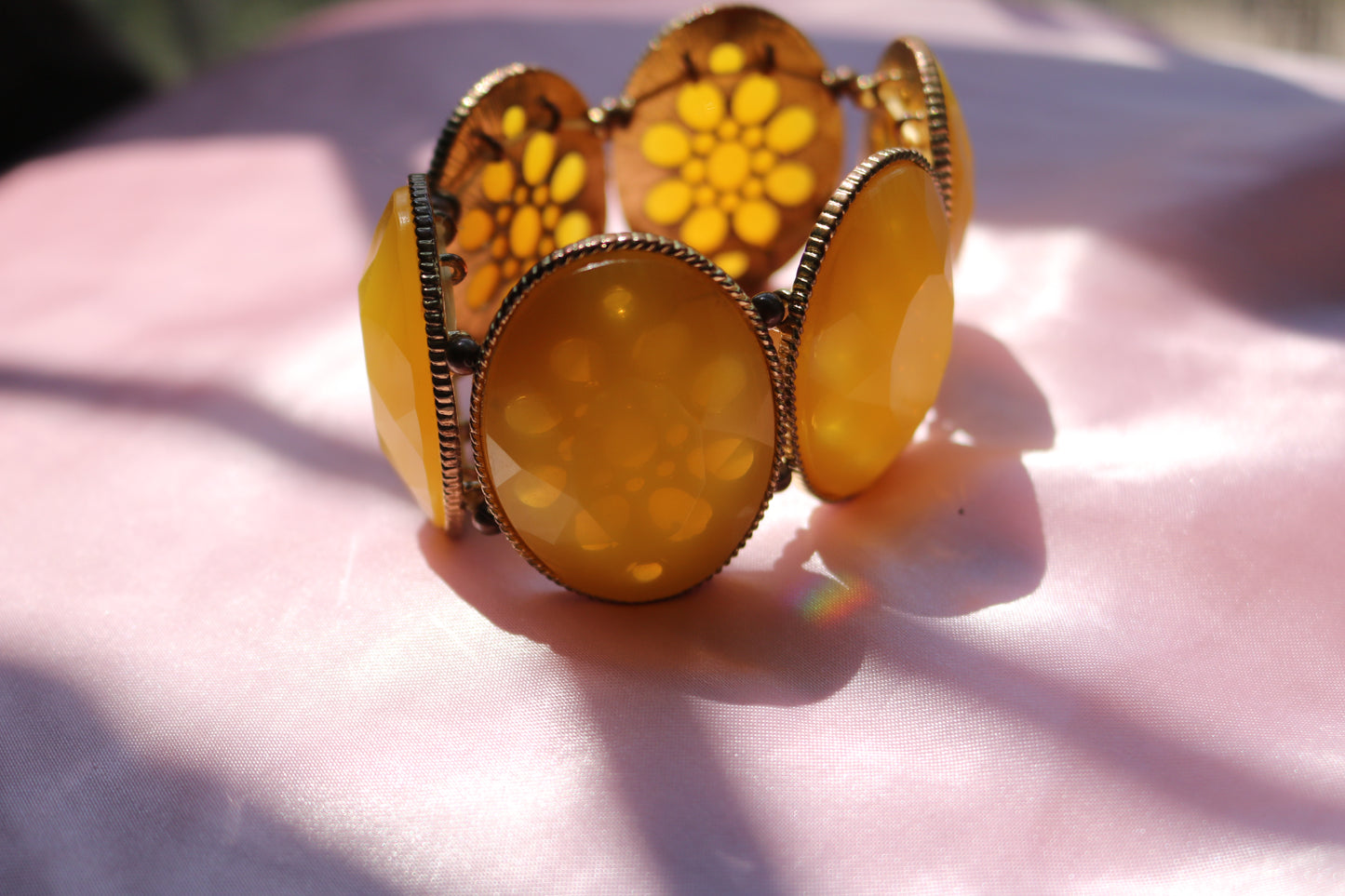 Vintage Yellow Statement Cuff Bracelet