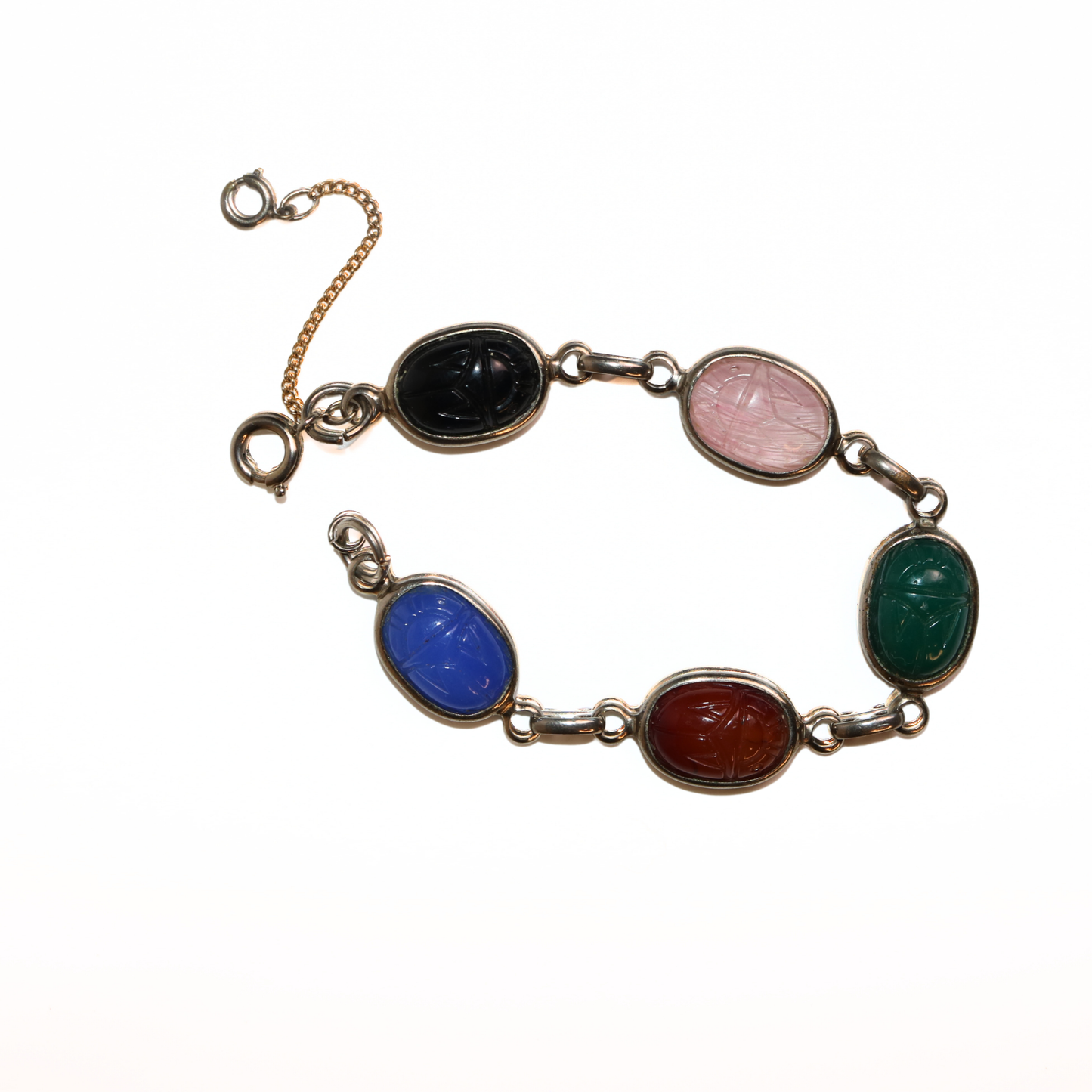 Vintage Egyptian Revival Carved Scarab Link Bracelet