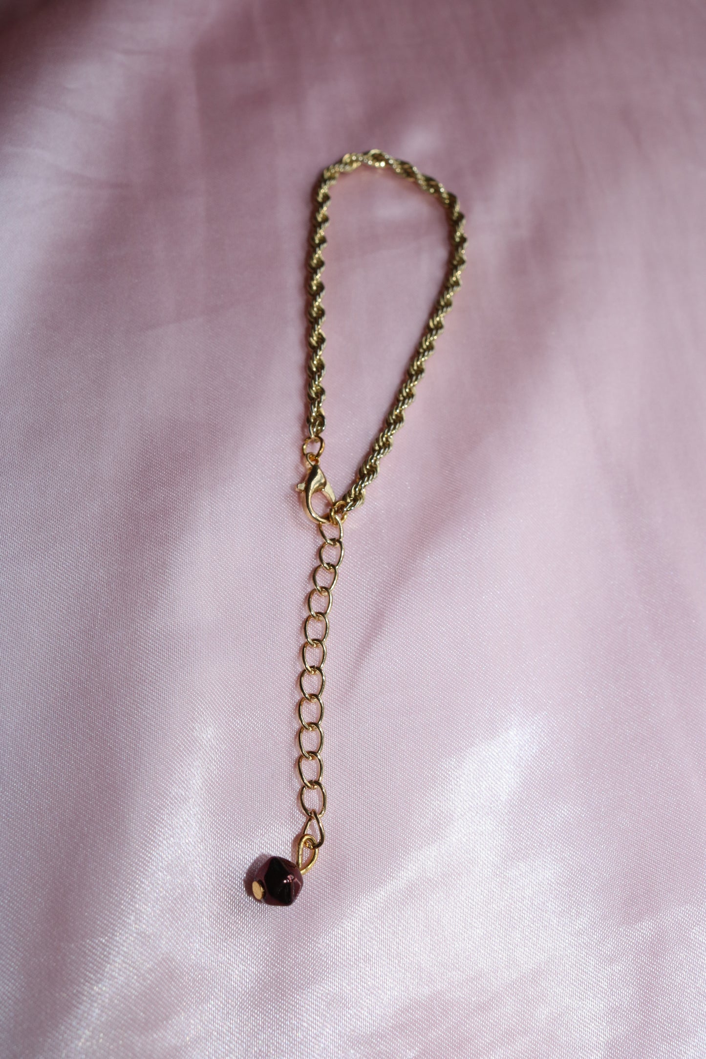 Dainty Gold Rope Chain Bracelet with Purple Bead Charm