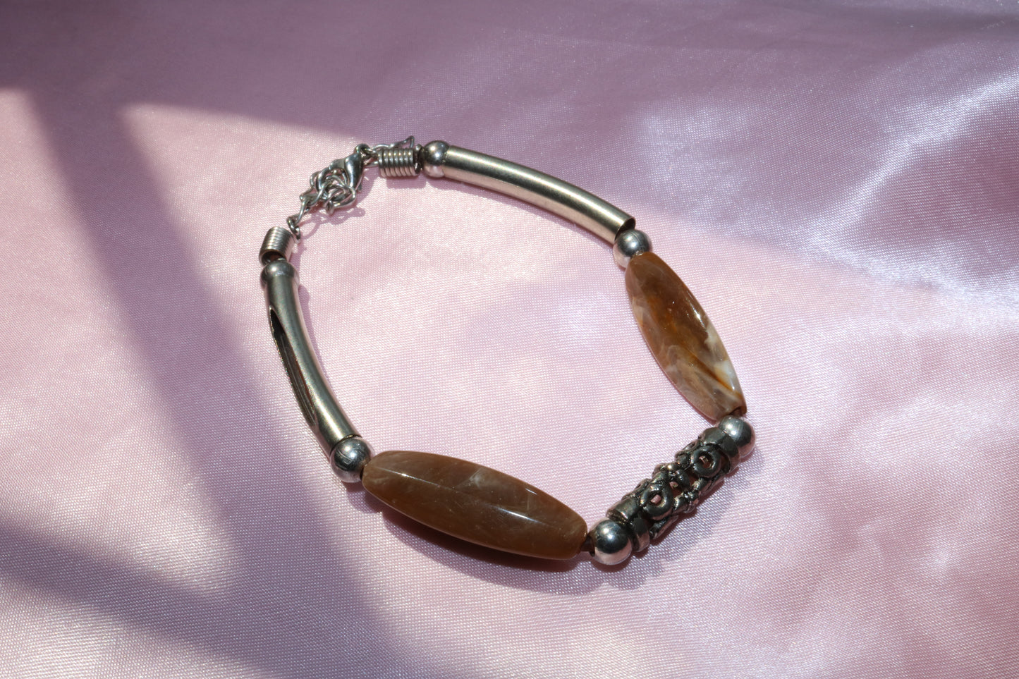 Earth Tone Barrel Bead Bracelet with Silver Accents