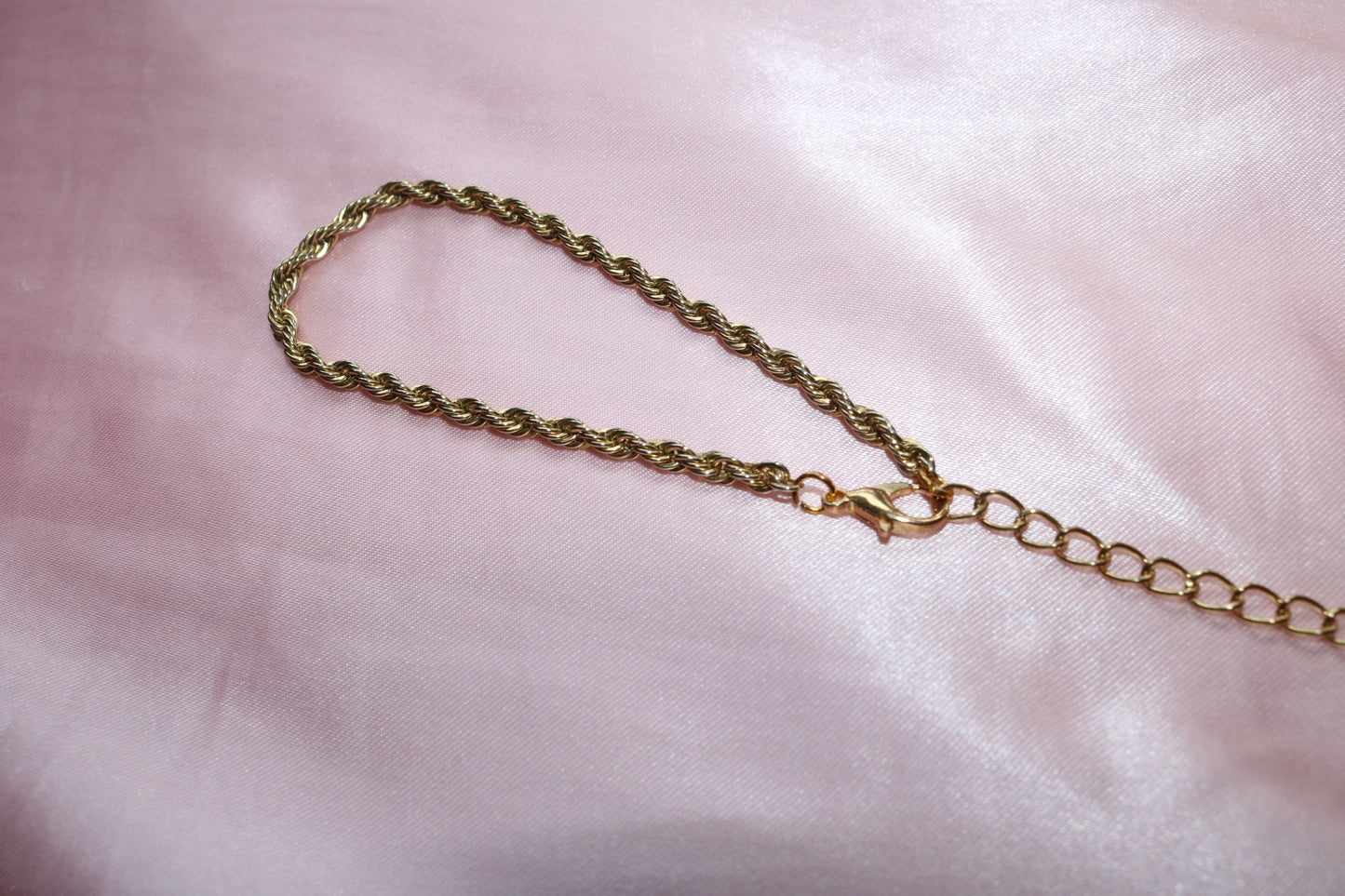 Dainty Gold Rope Chain Bracelet with Purple Bead Charm