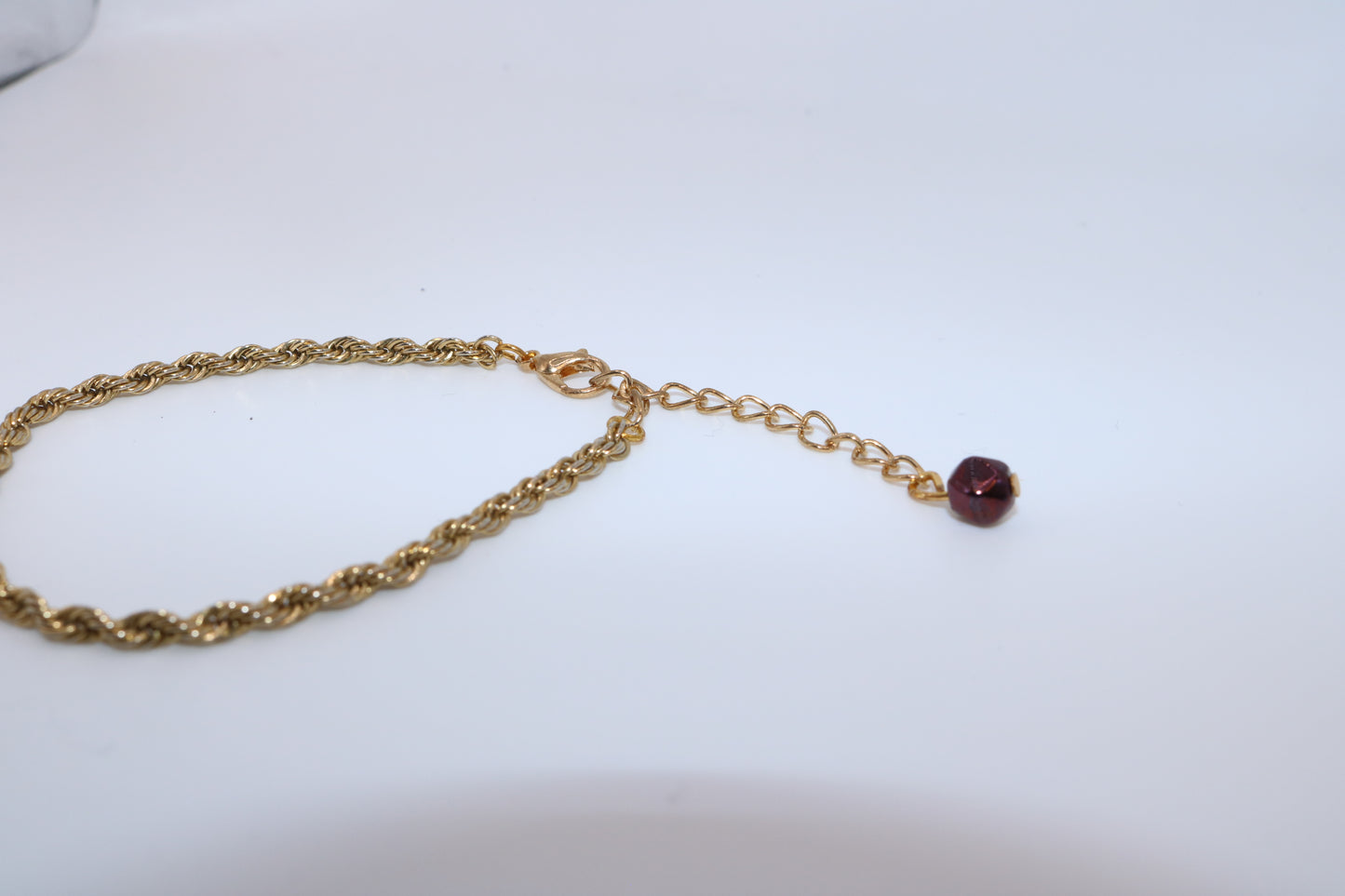 Dainty Gold Rope Chain Bracelet with Purple Bead Charm