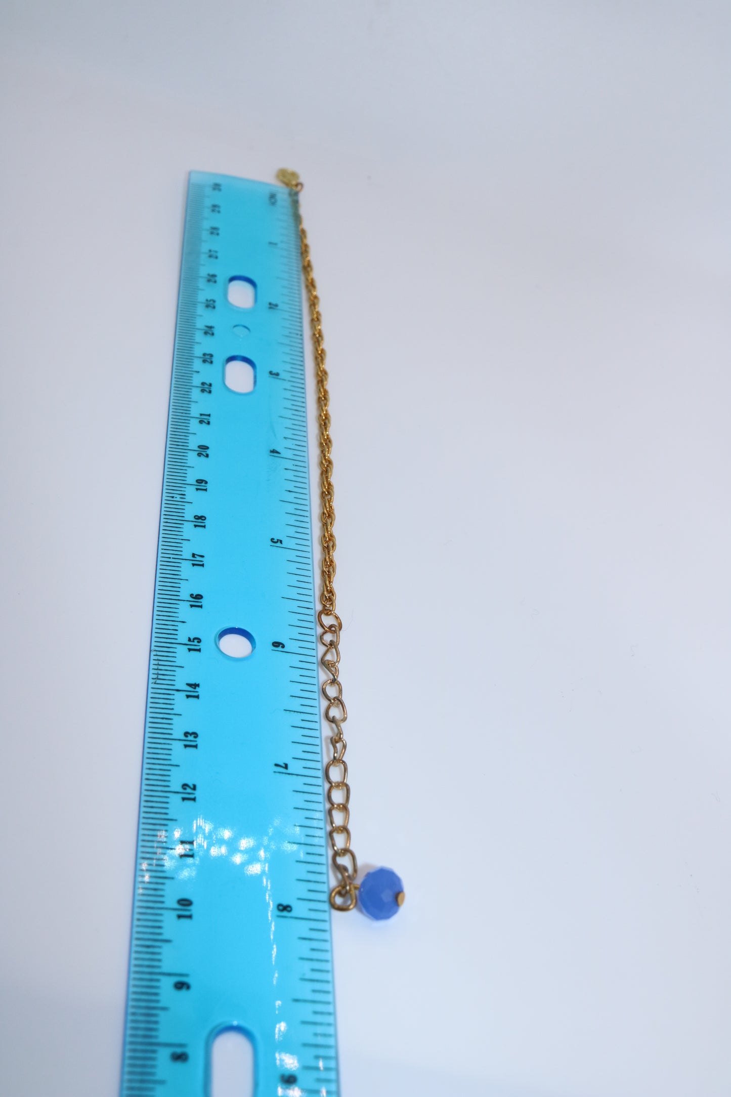 Gold Rope Chain Bracelet with Blue Bead Charm