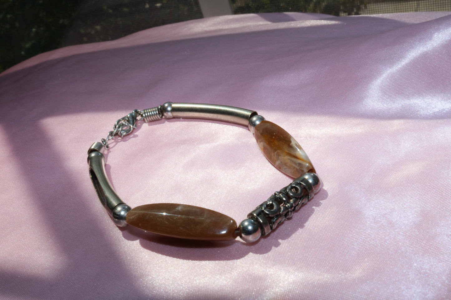 Earth Tone Barrel Bead Bracelet with Silver Accents