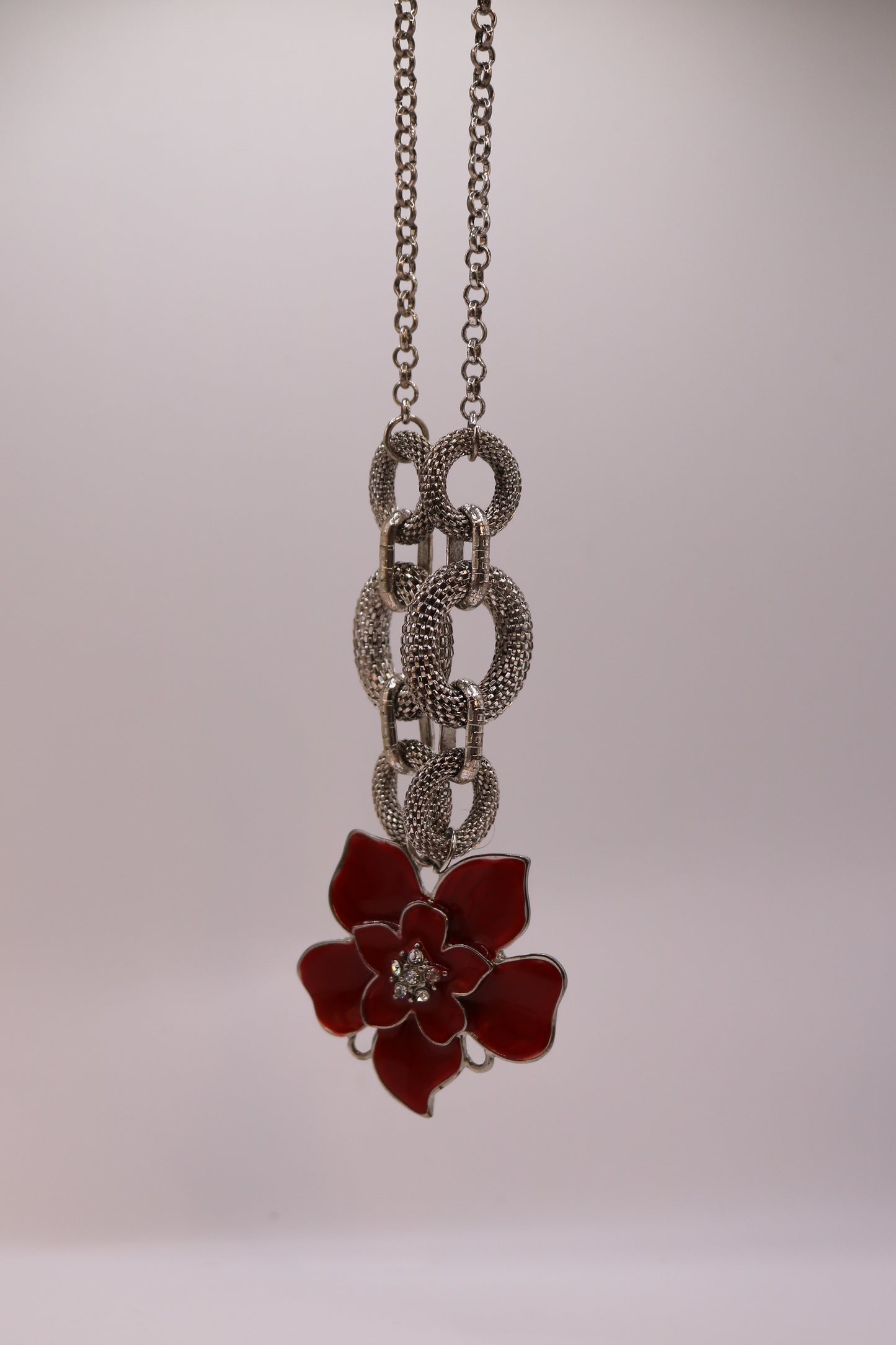Vintage Red Enamel Flower Statement Necklace