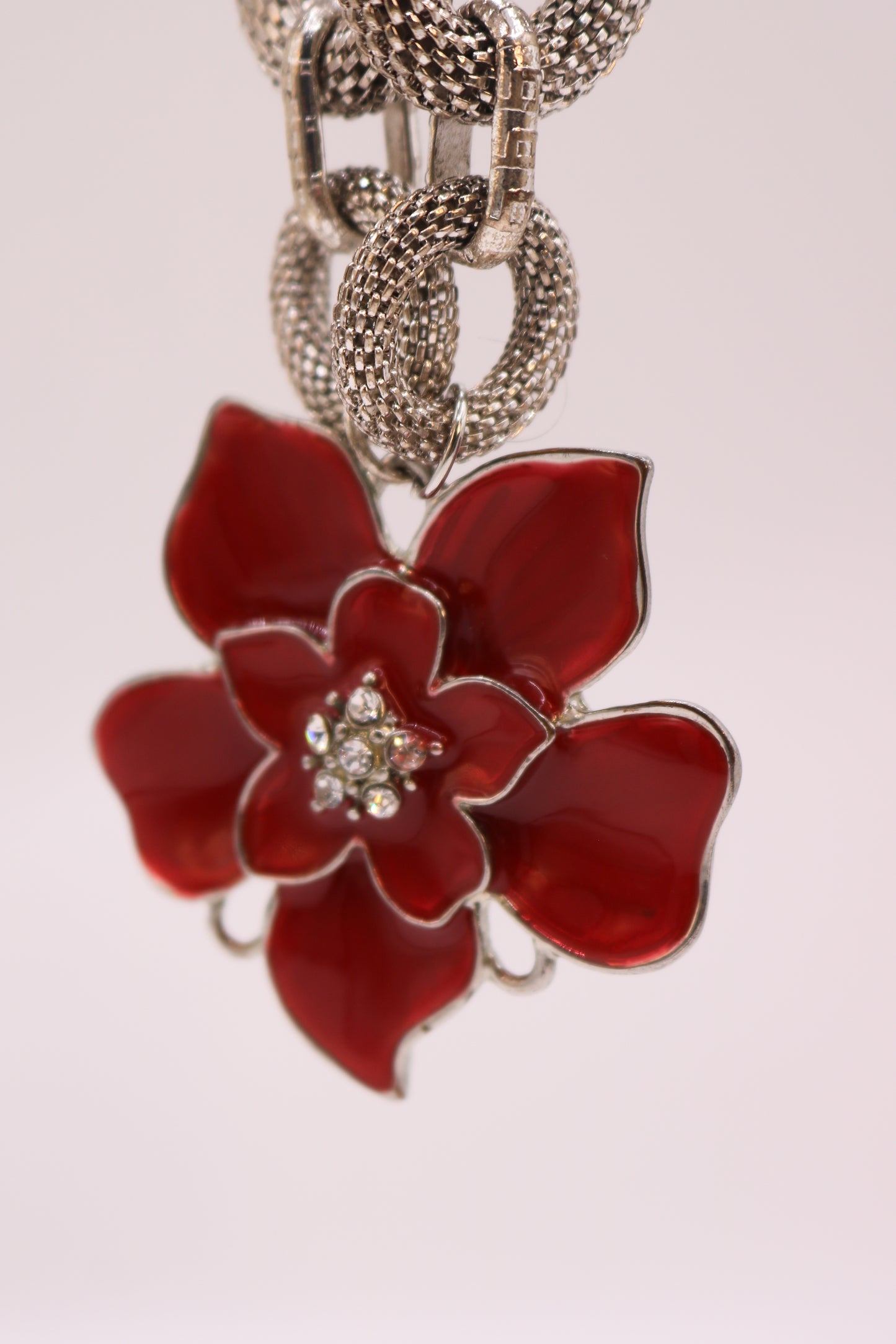 Vintage Red Enamel Flower Statement Necklace