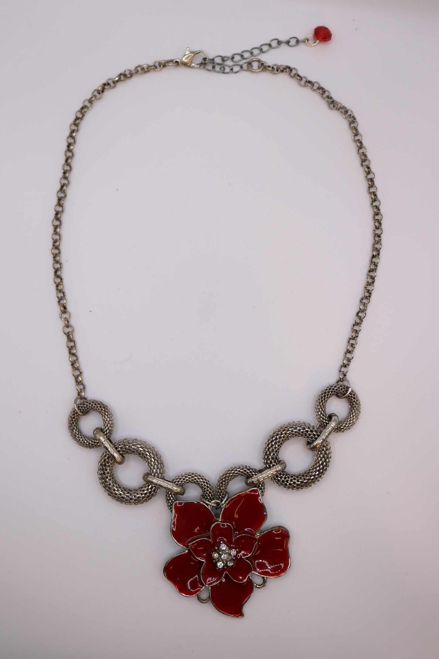 Vintage Red Enamel Flower Statement Necklace