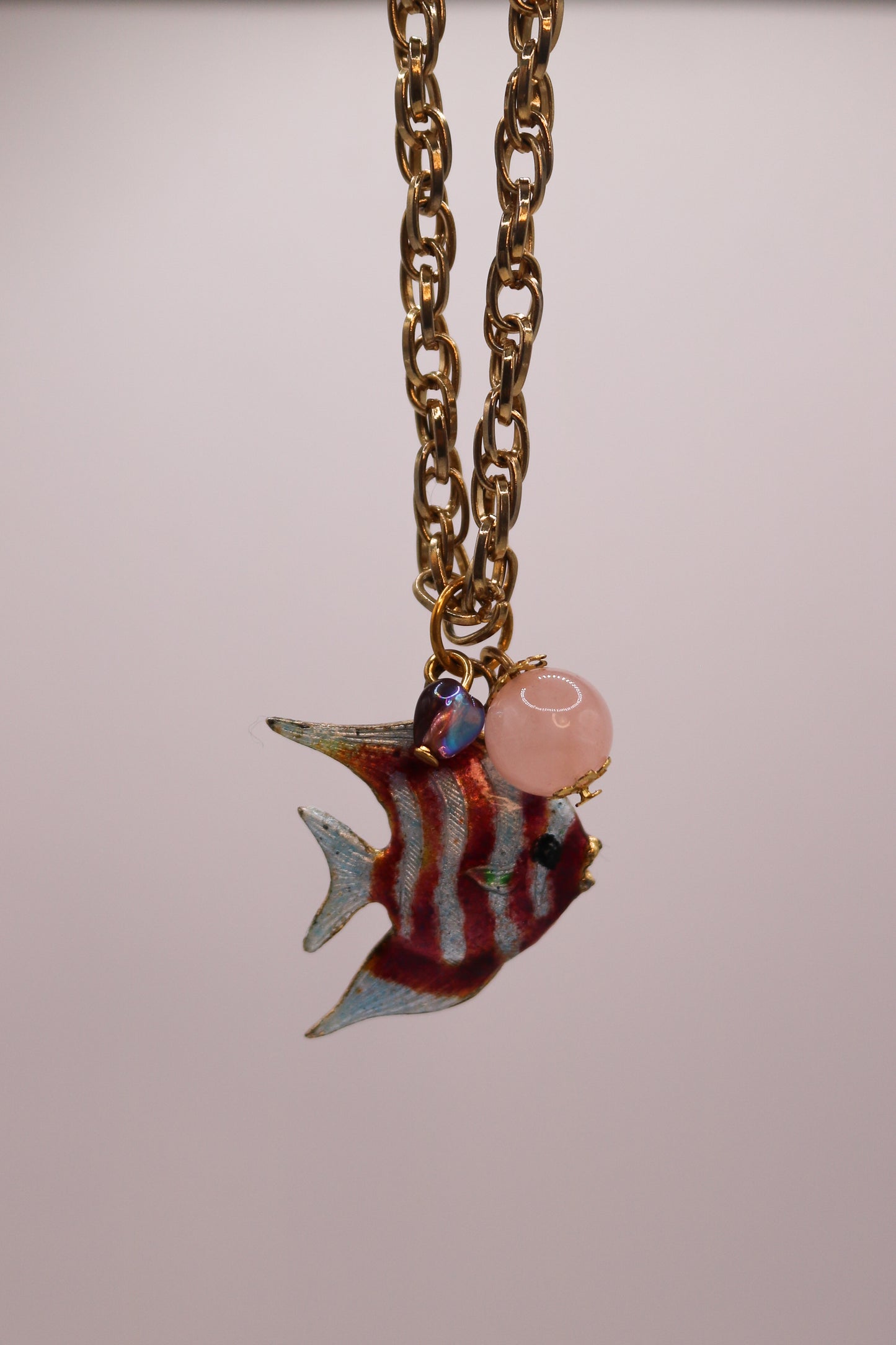 Striped Enamel Fish Pendant Necklace