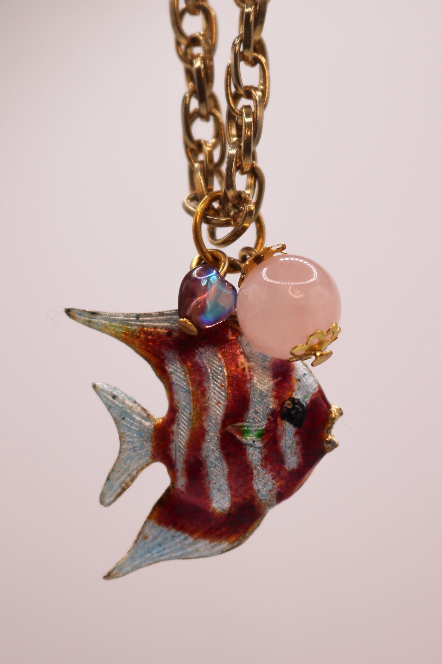 Striped Enamel Fish Pendant Necklace