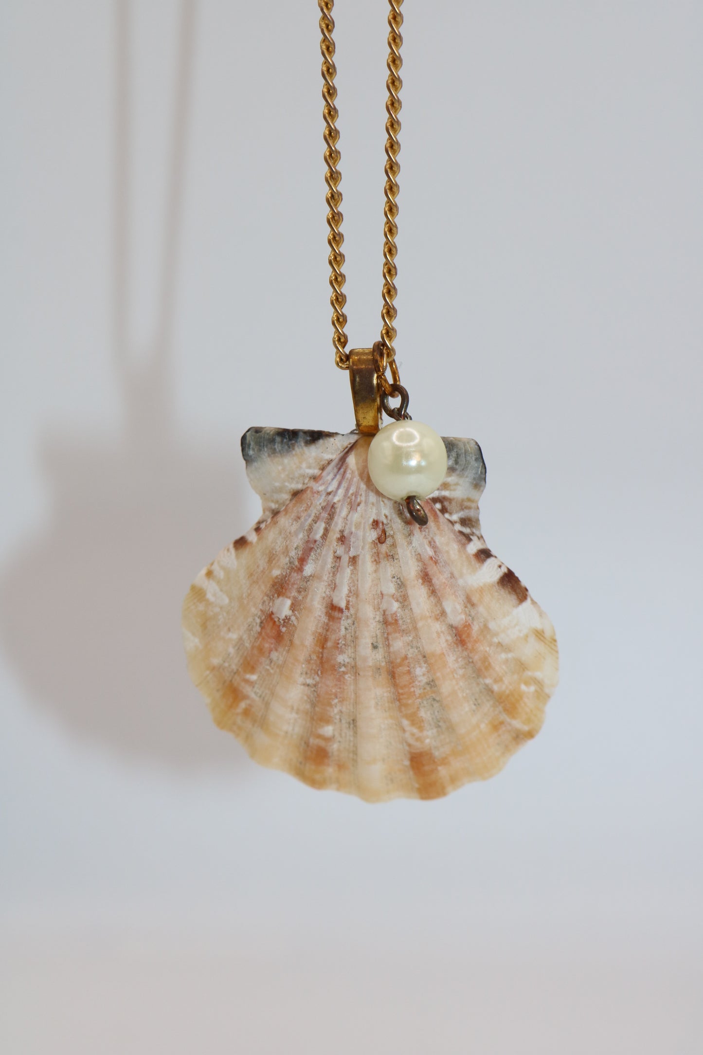 Gold Chain Necklace with Real Shell & Pearl Charm
