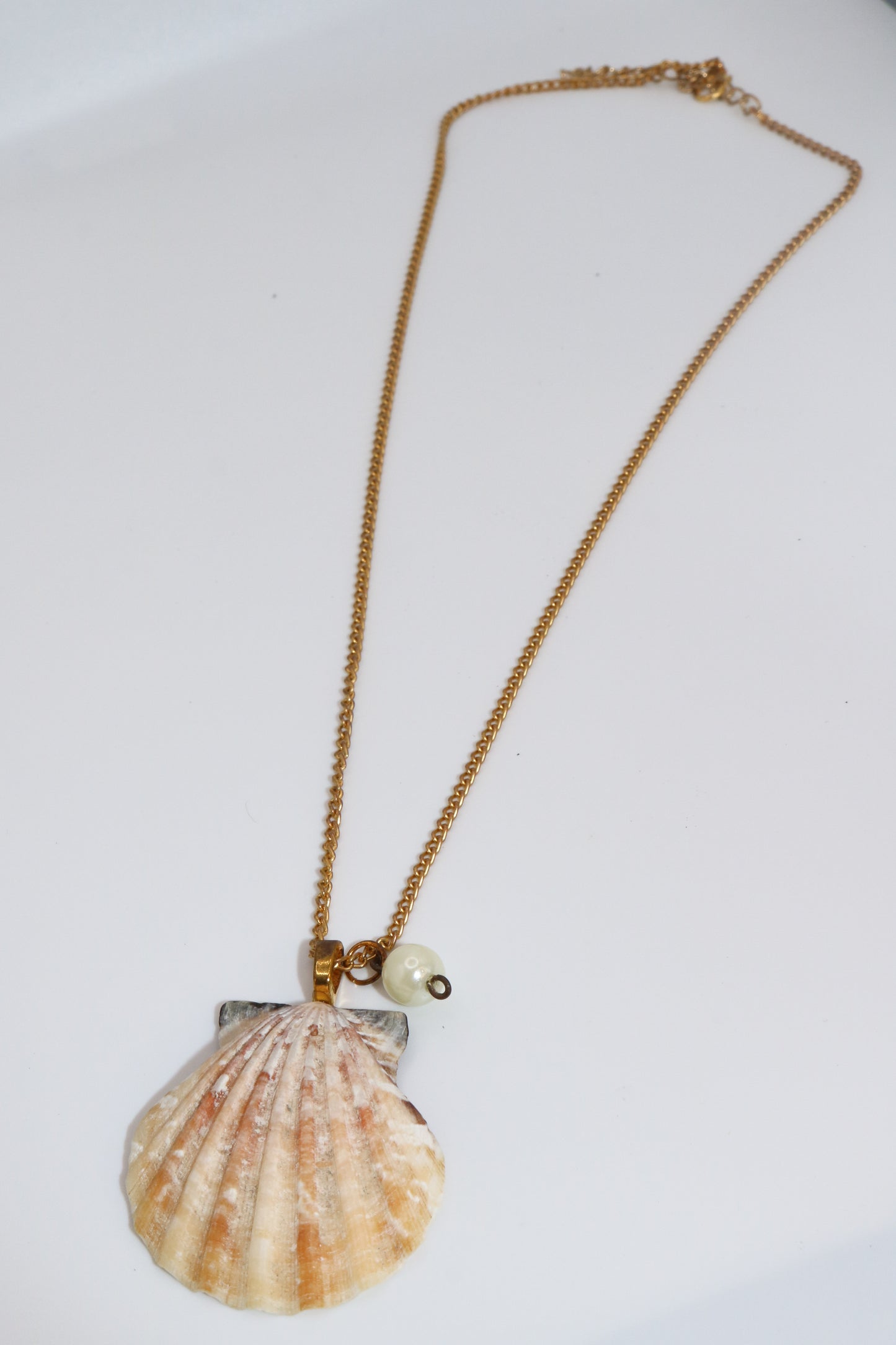 Gold Chain Necklace with Real Shell & Pearl Charm