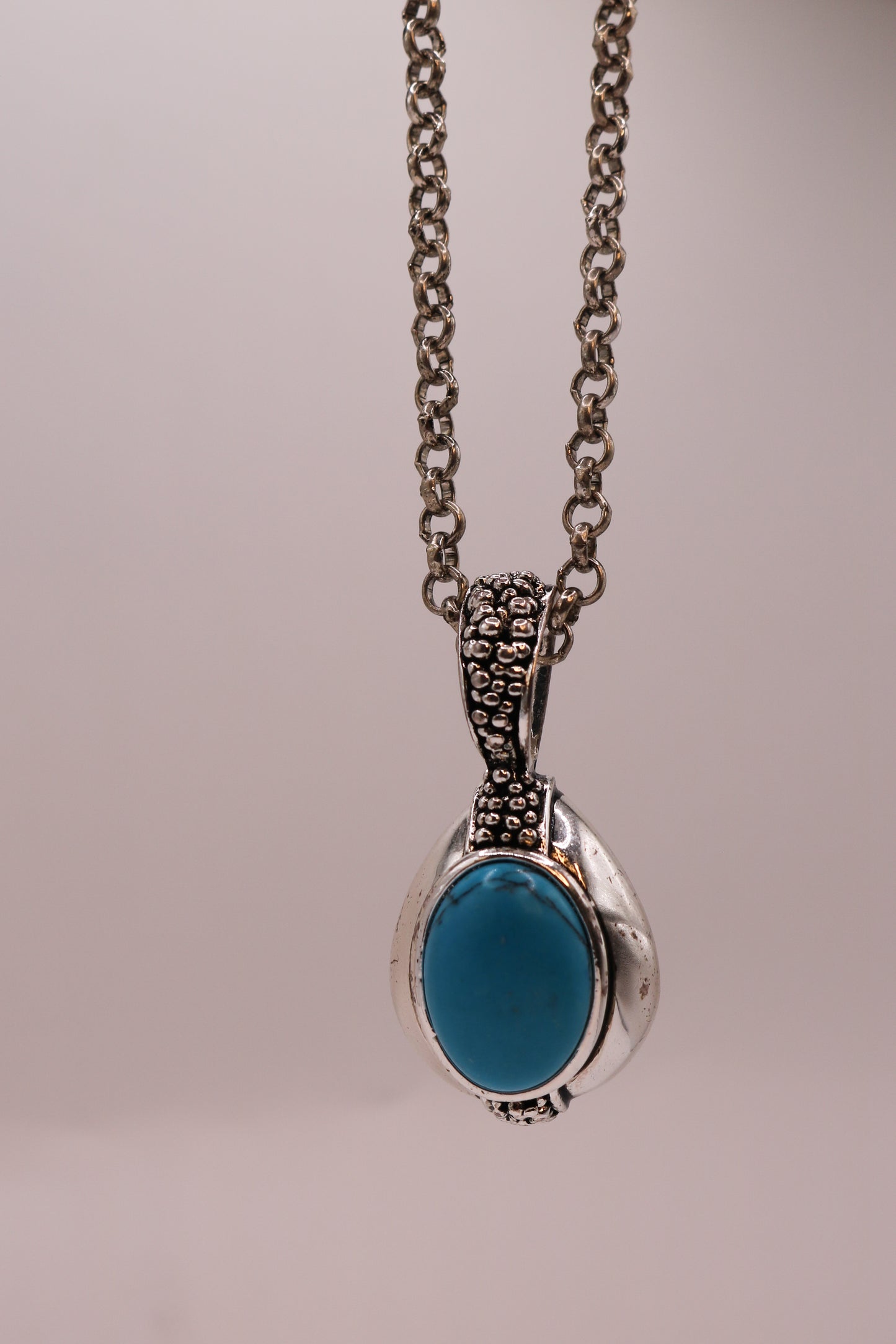 Bold Link Necklace with Turquoise Stone Pendant
