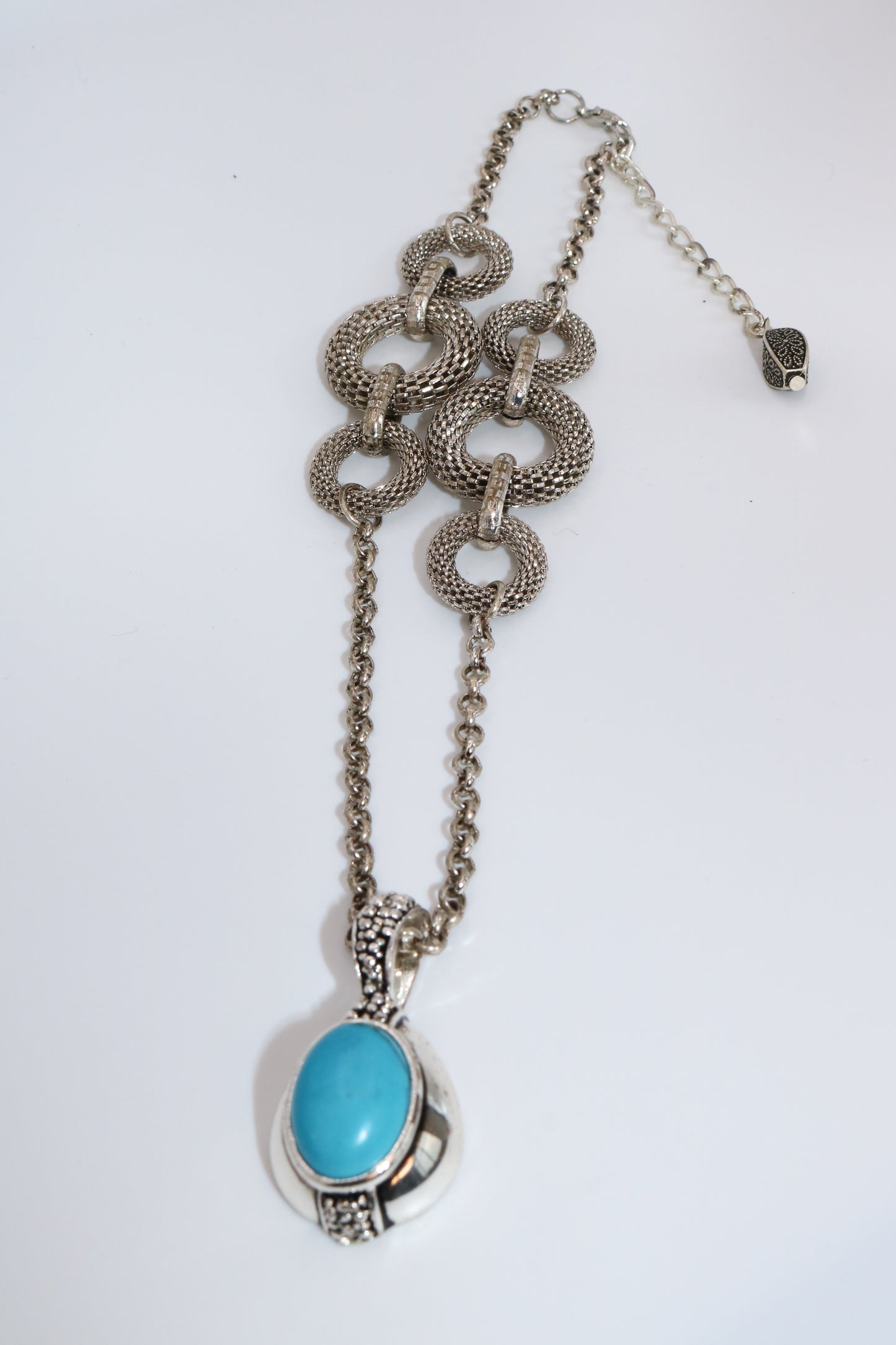 Bold Link Necklace with Turquoise Stone Pendant