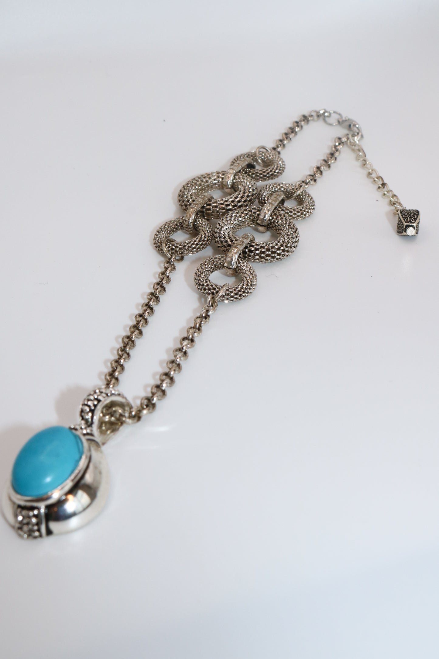 Bold Link Necklace with Turquoise Stone Pendant