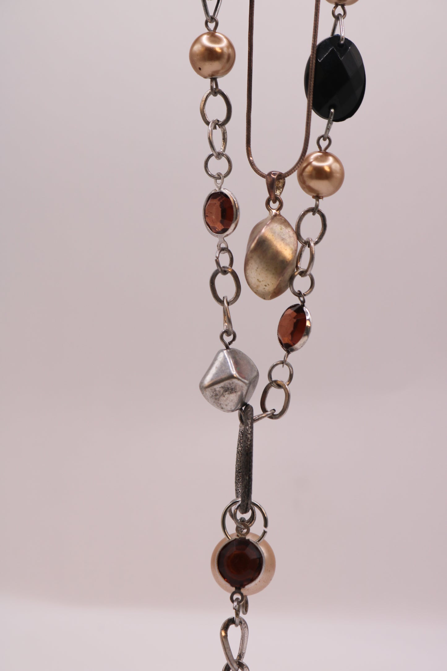 Mixed Metal Layered Necklace with Warm Gem Accents