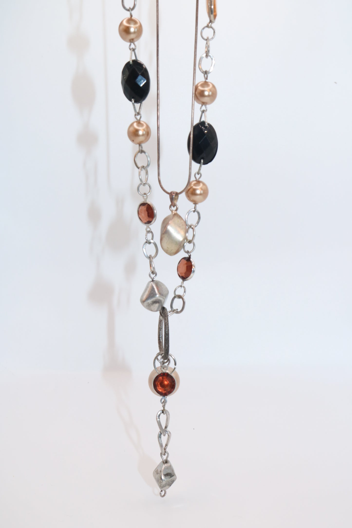 Mixed Metal Layered Necklace with Warm Gem Accents