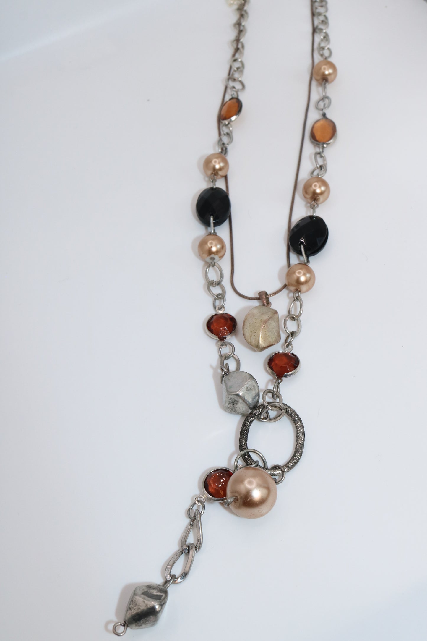 Mixed Metal Layered Necklace with Warm Gem Accents