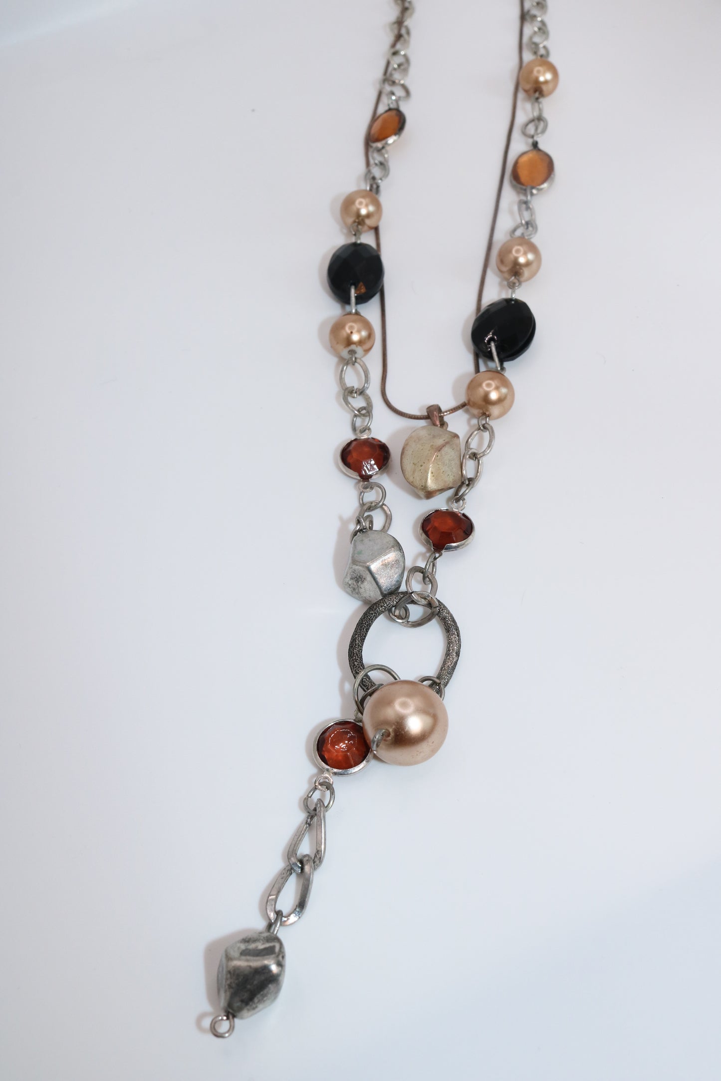 Mixed Metal Layered Necklace with Warm Gem Accents