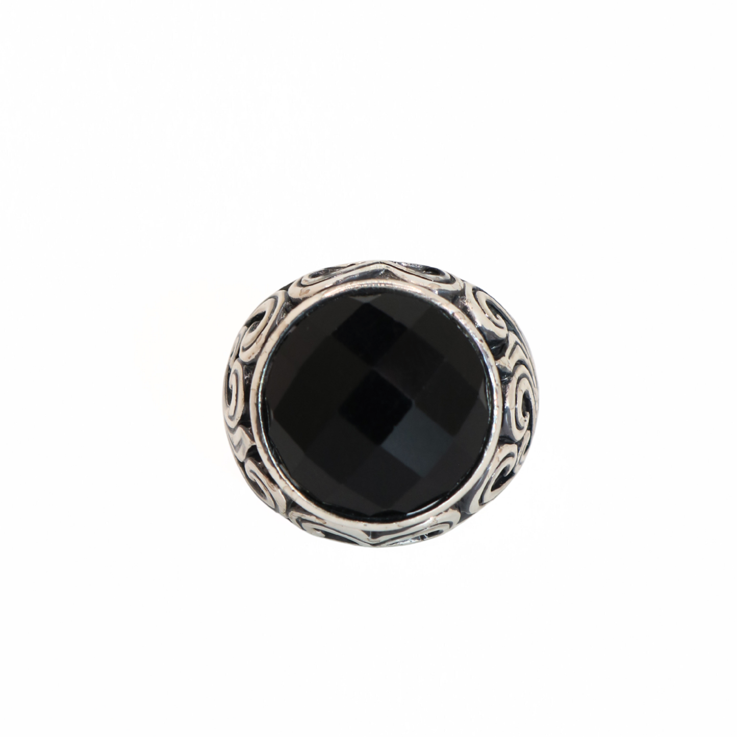 Vintage Silver Tone Statement Ring with Black Stone