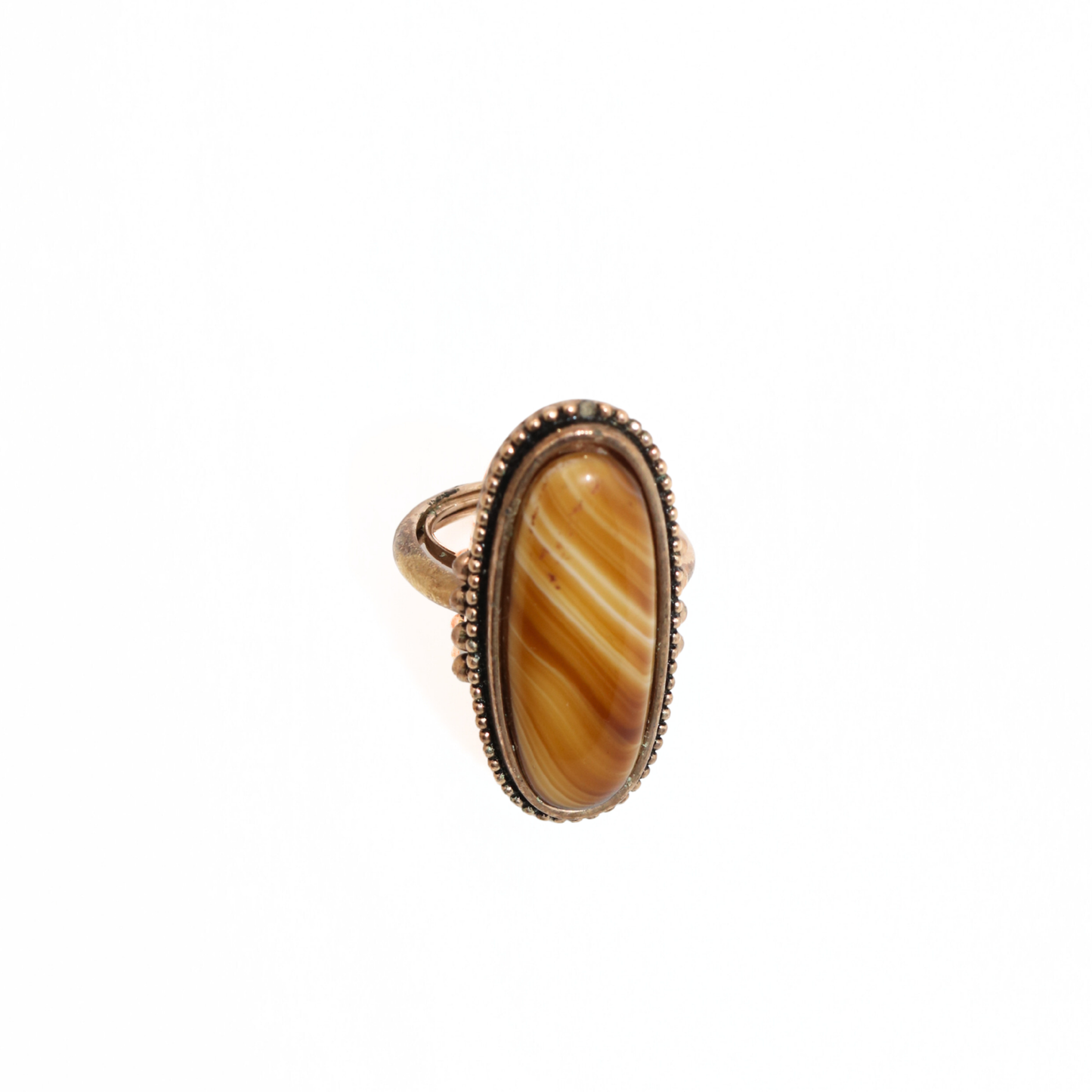 Vintage 1978 Avon Shimmering Sands Long Oval Faux Brown Agate Adjustable Ring