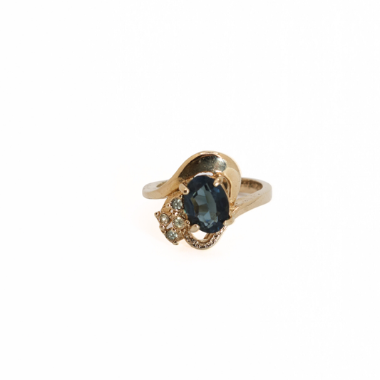 Vintage 18K Gold Filled Blue Sapphire and Diamond Accent Ring