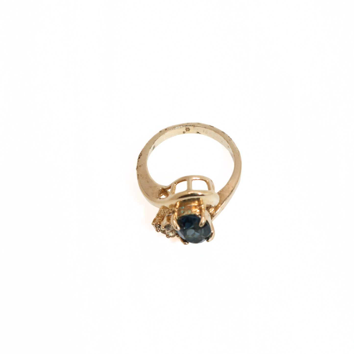 Vintage 18K Gold Filled Blue Sapphire and Diamond Accent Ring