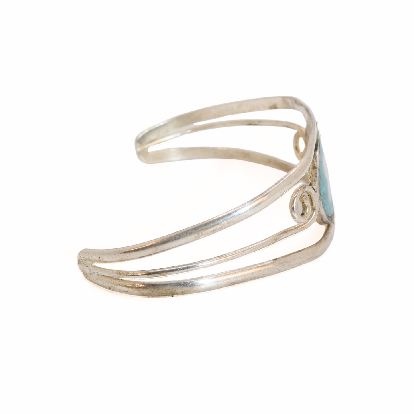 Vintage Turquoise Mosaic Flower Sterling Silver Cuff Bracelet