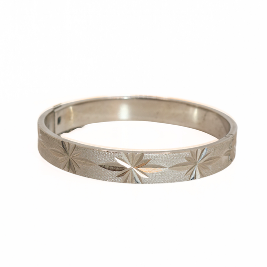 Vintage Silver Tone Starburst Etched Hinged Bangle Bracelet