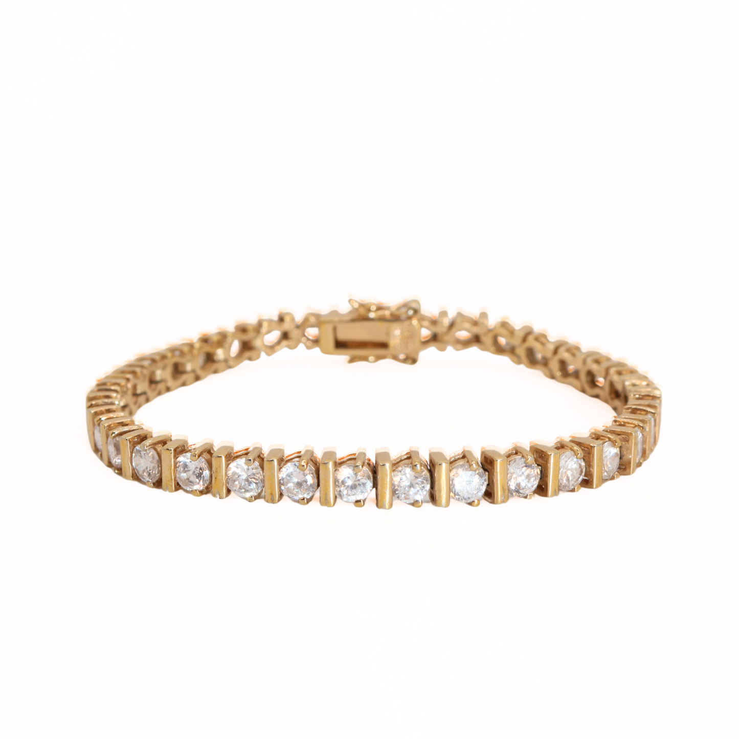 Vintage Gold-Plated 925 Sterling Silver Cubic Zirconia Tennis Bracelet