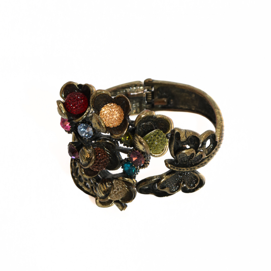 Vintage Floral Rhinestone Cuff Bracelet