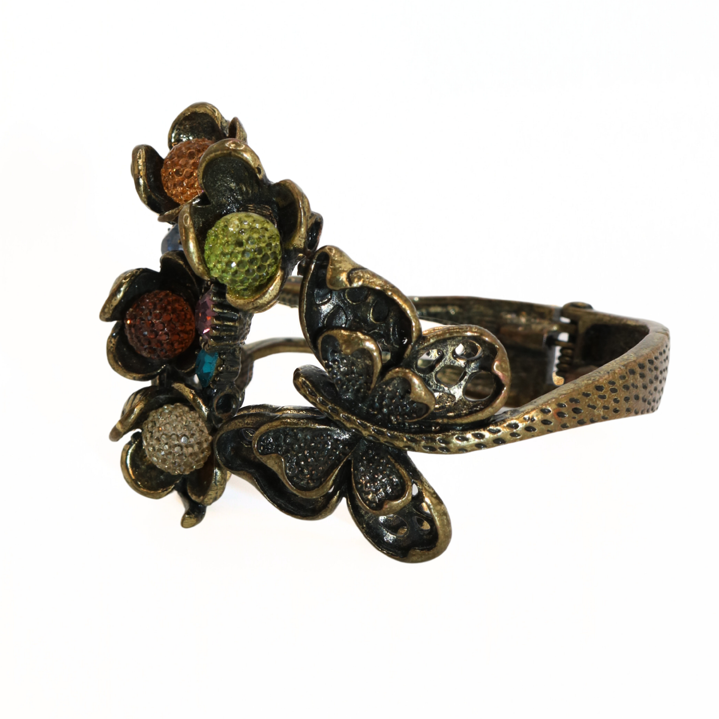 Vintage Floral Rhinestone Cuff Bracelet