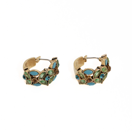 Vintage Monet Blue & Green Rhinestone Hoop Earrings