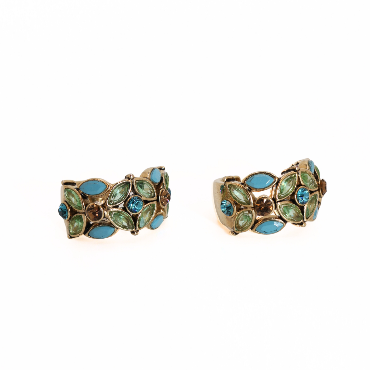 Vintage Monet Blue & Green Rhinestone Hoop Earrings
