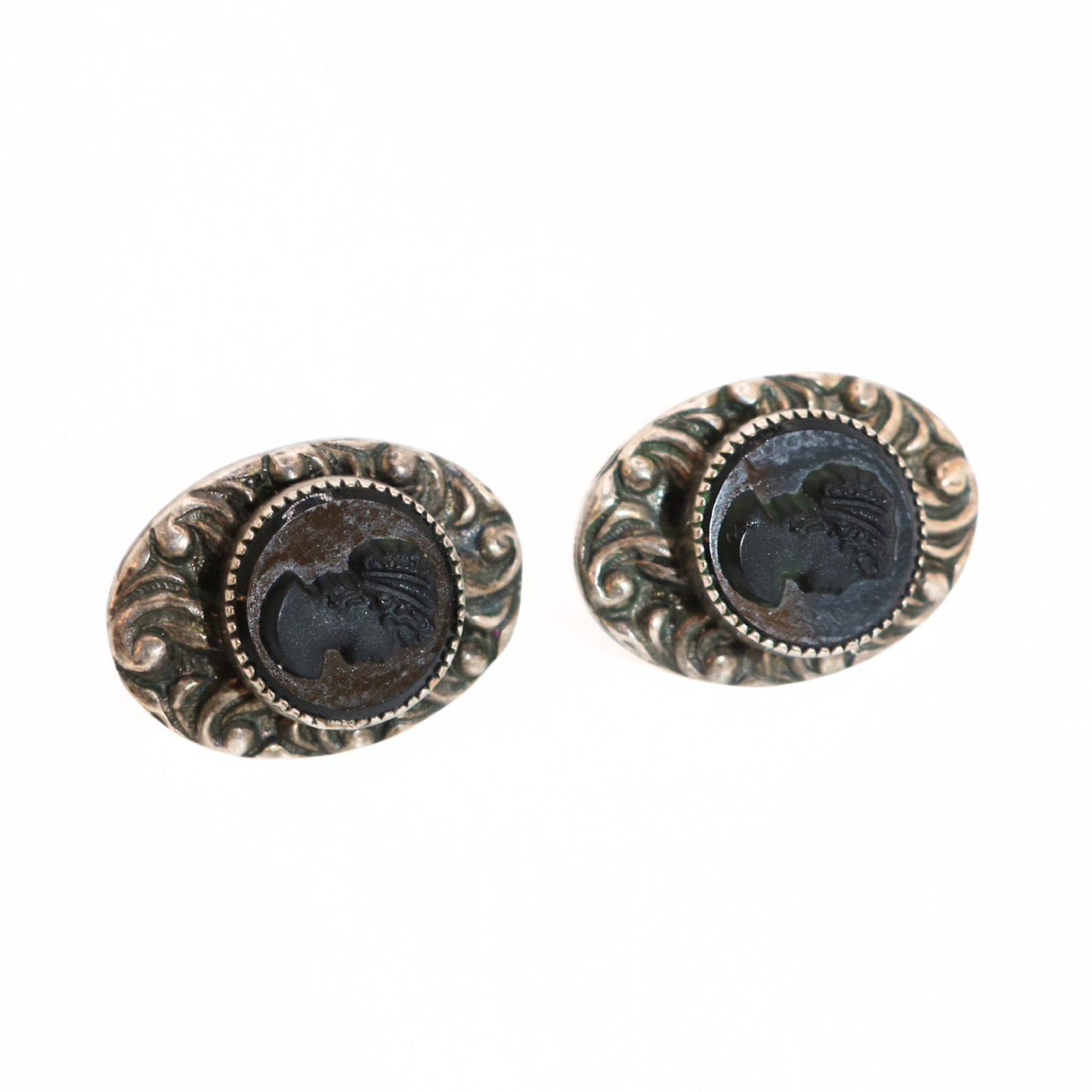 Vintage Black Shell Cameo Earrings