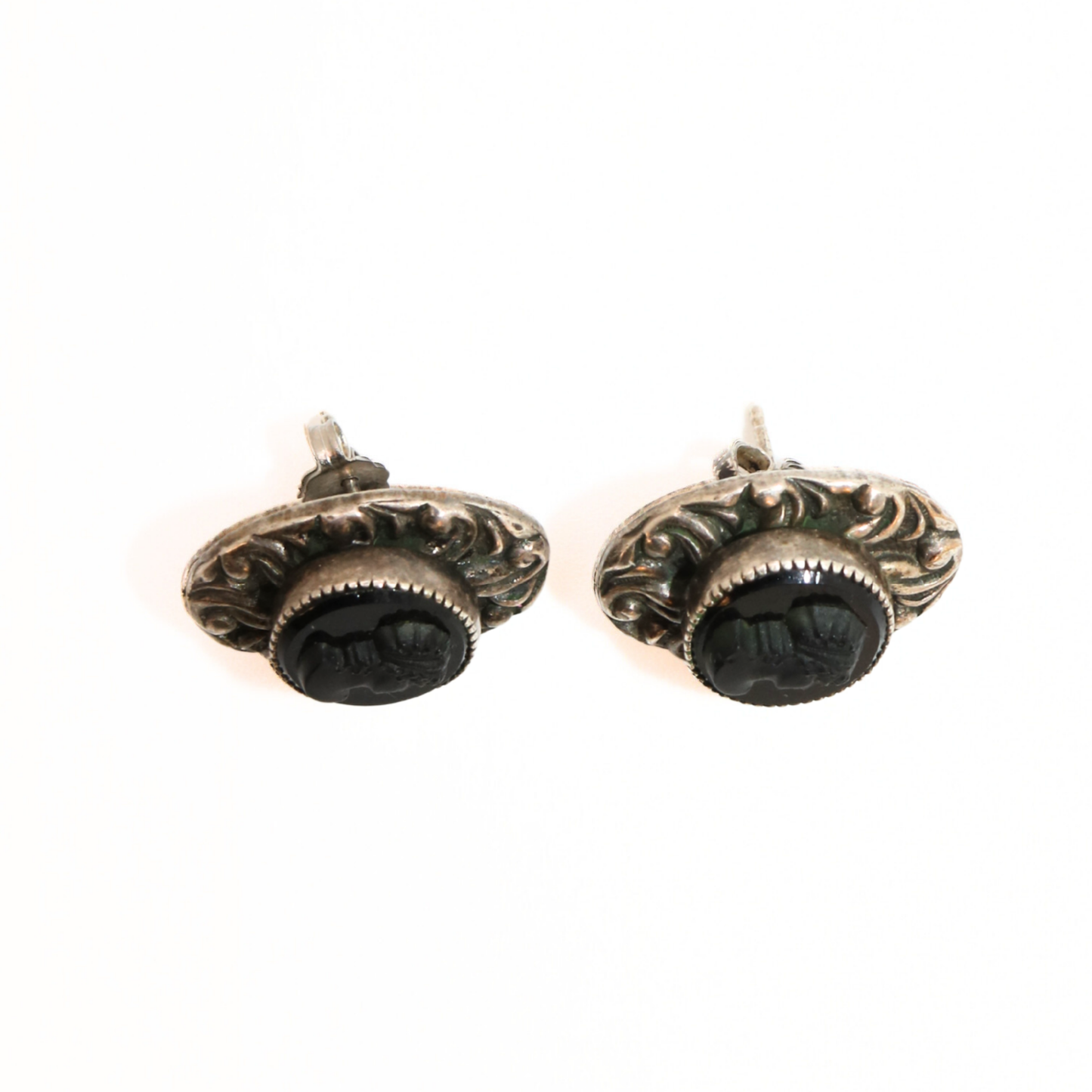 Vintage Black Shell Cameo Earrings