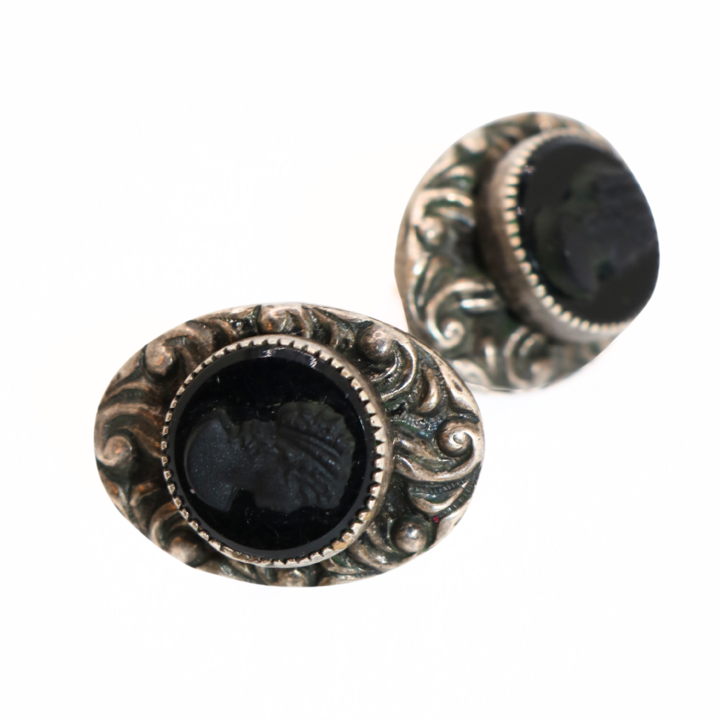 Vintage Black Shell Cameo Earrings