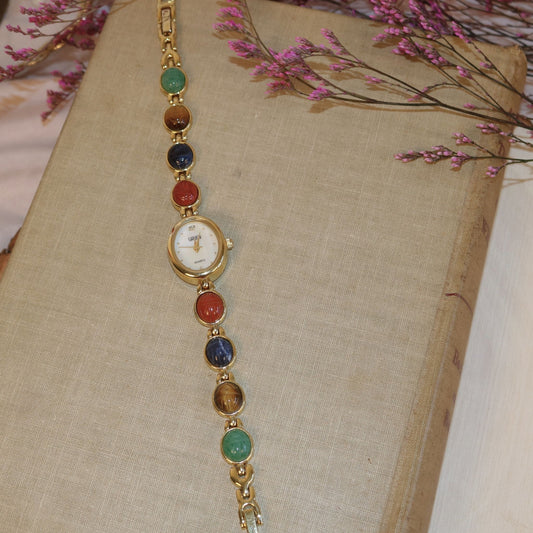 Gold Tone Gemstone-Style Quartz Watch