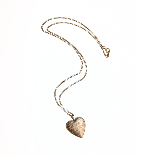 Vintage Gold-Filled Engraved Heart Locket Necklace