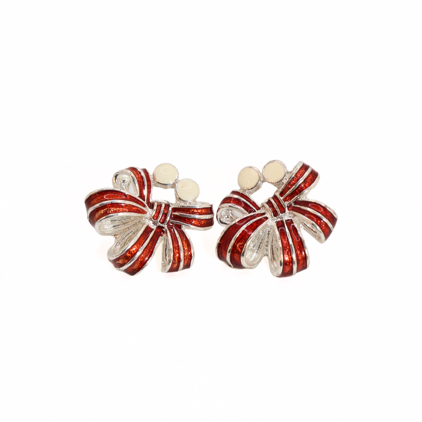 Vintage Red Enamel Bow Stud Earrings