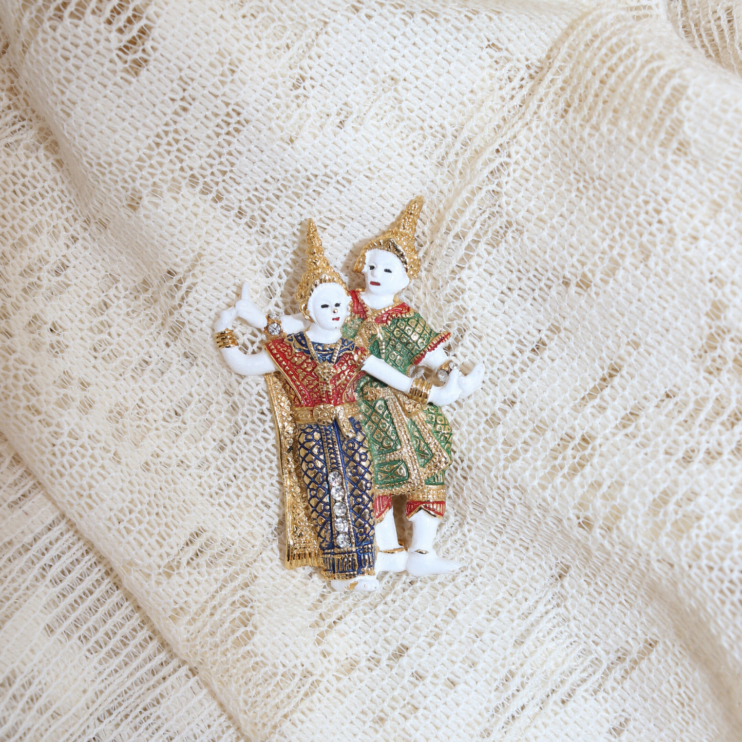 Vintage 1960s Thai Dancer Couple Brooch