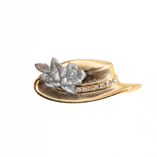 Vintage Two-Tone Hat Brooch with Rhinestones