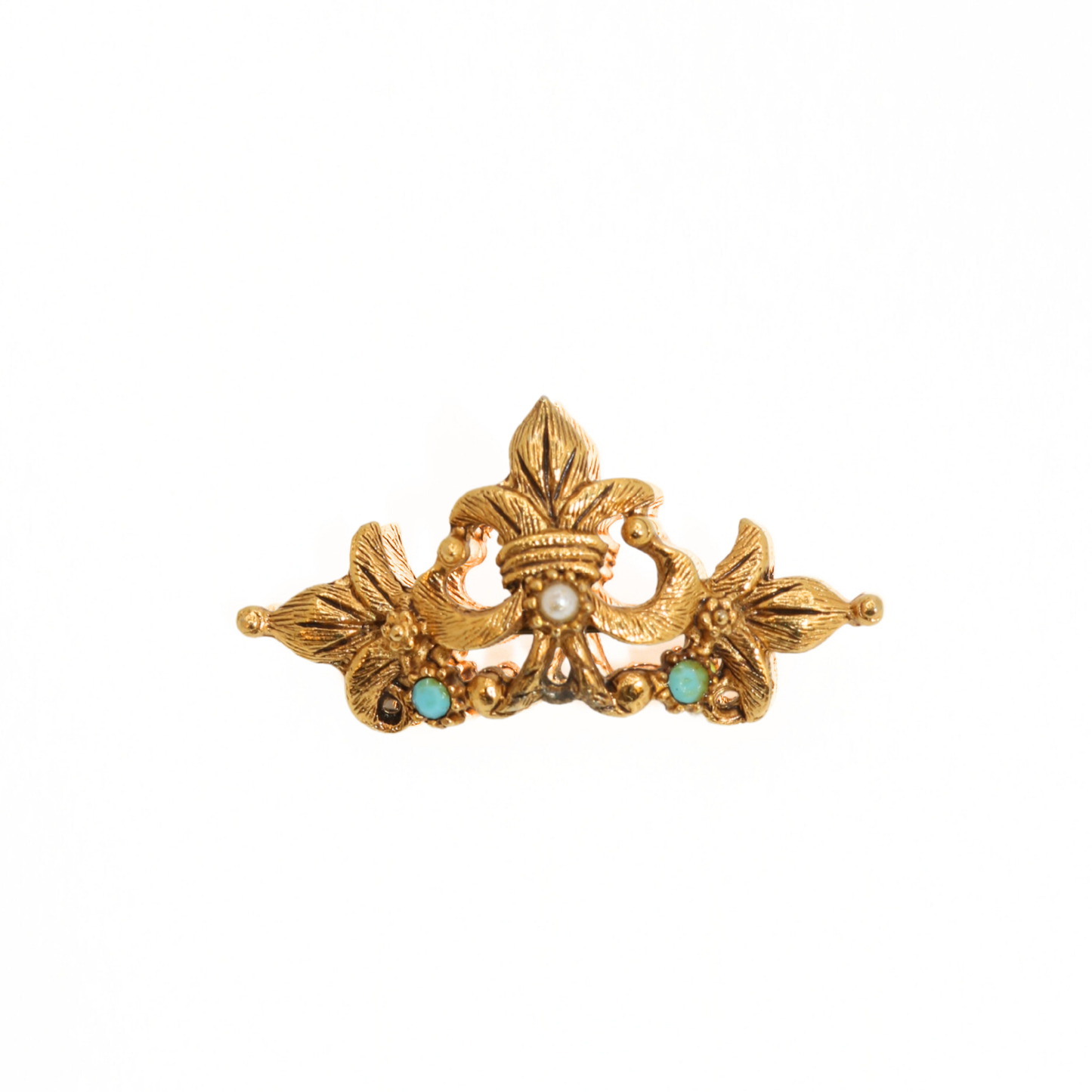 Vintage 1960s Victorian Revival Green Cab Faux Pearl Pin