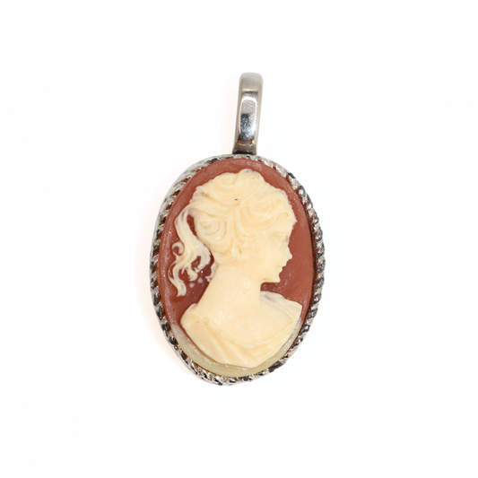 Vintage Estate Pink Cameo Lady Maiden Pendant